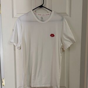 Calvin Klein White Tee with Red Lip Detail